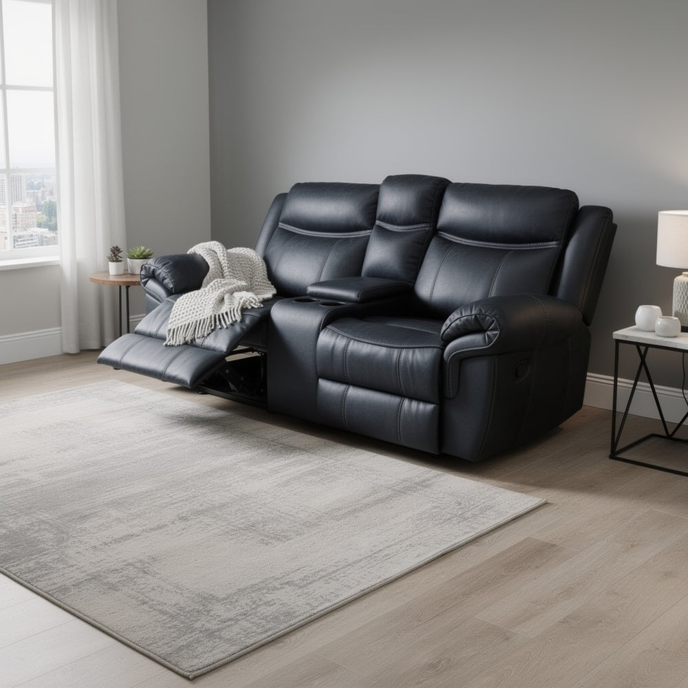 Arisa Manual Reclining Loveseat | Console & Cupholders | Black Faux Leather 79"