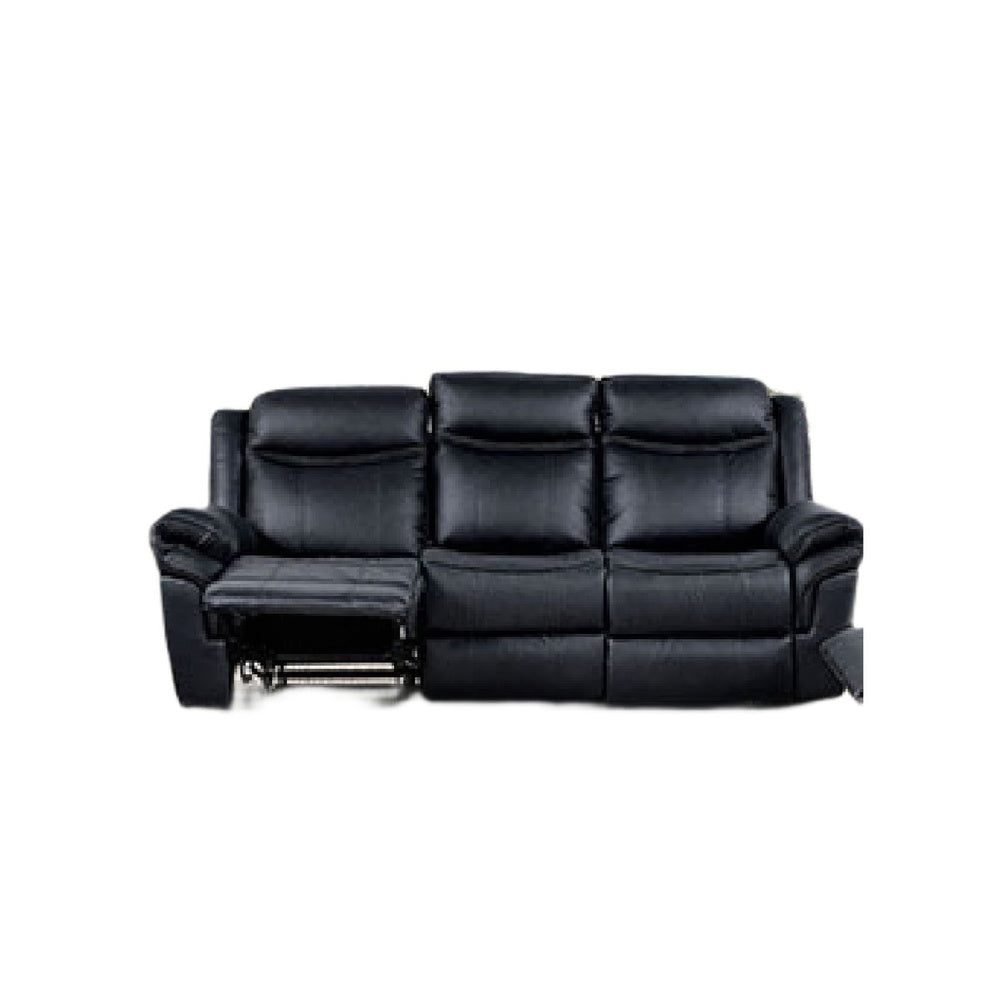 Arisa Manual Reclining Sofa | Drop-Down Table | Black Faux Leather 87"