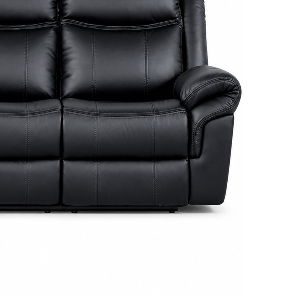 Arisa Manual Reclining Sofa | Drop-Down Table | Black Faux Leather 87"