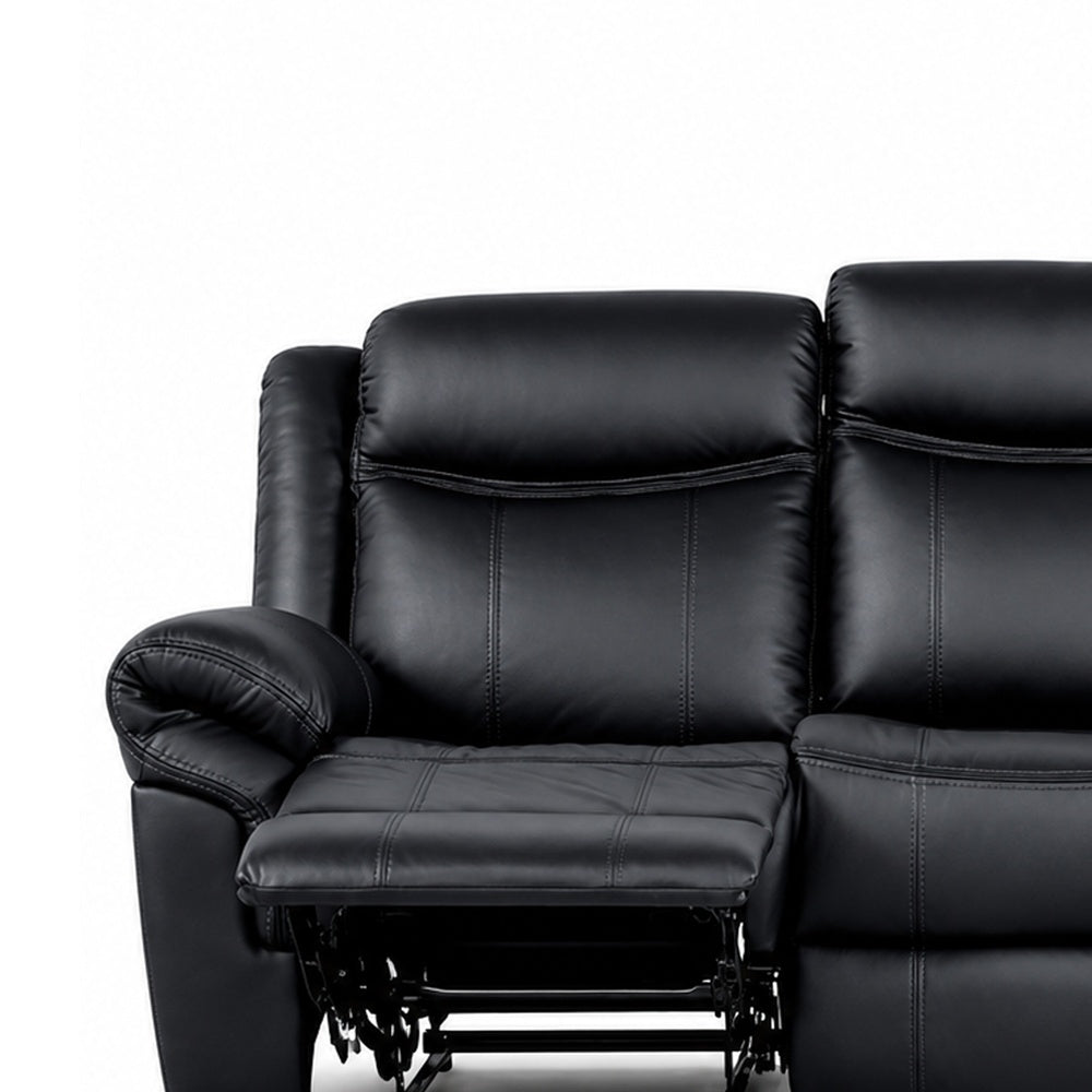 Arisa Manual Reclining Sofa | Drop-Down Table | Black Faux Leather 87"
