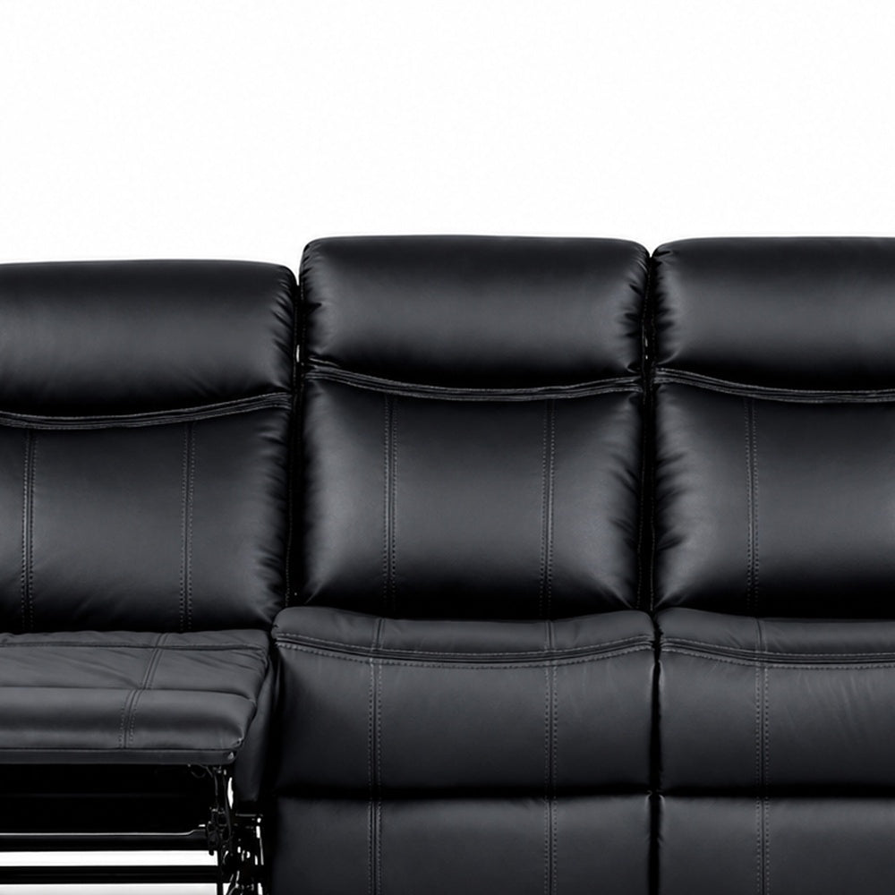 Arisa Manual Reclining Sofa | Drop-Down Table | Black Faux Leather 87"