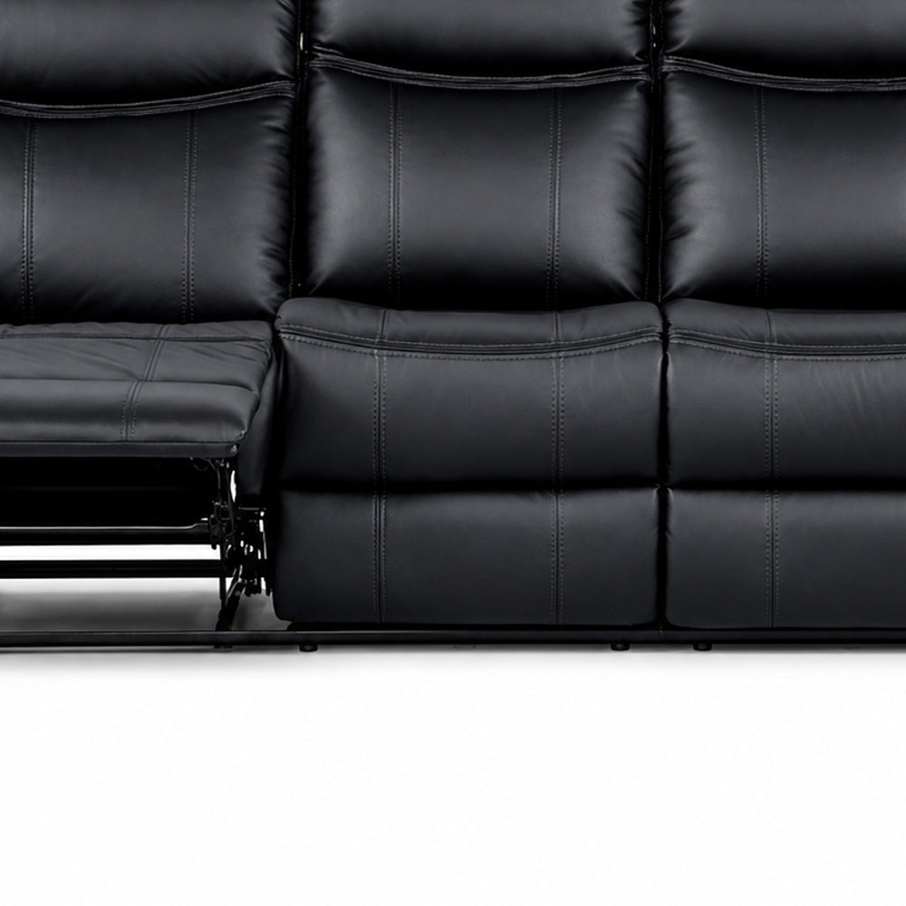 Arisa Manual Reclining Sofa | Drop-Down Table | Black Faux Leather 87"