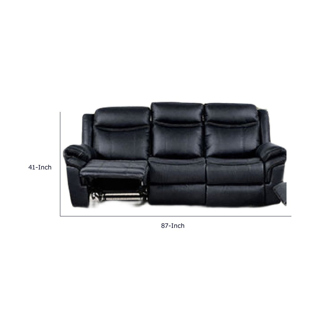 Arisa Manual Reclining Sofa | Drop-Down Table | Black Faux Leather 87"
