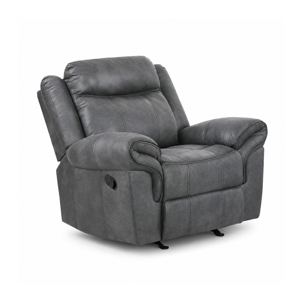 Arisa Manual Glider Recliner Chair w Wood Frame | Dark Gray Faux Leather