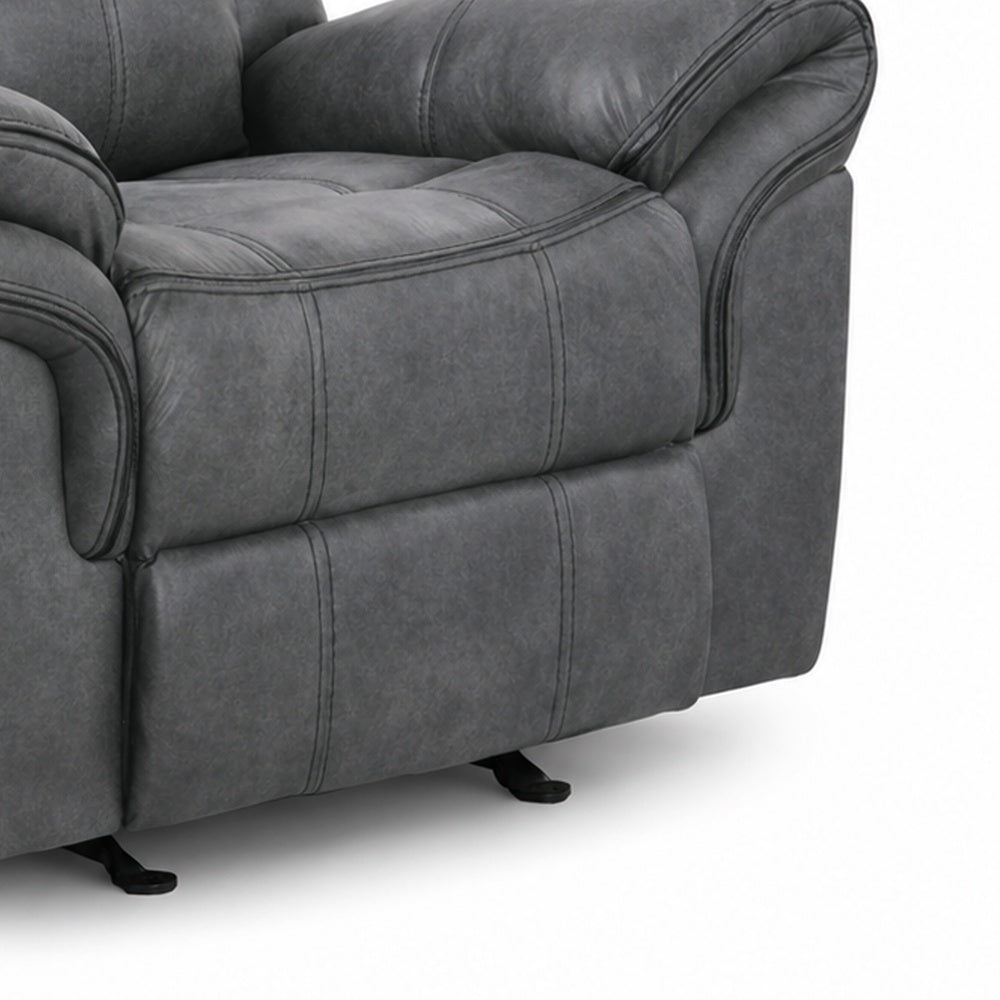 Arisa Manual Glider Recliner Chair w Wood Frame | Dark Gray Faux Leather