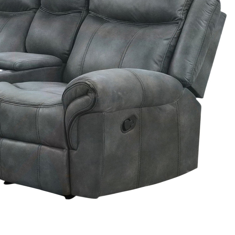 Arisa Manual Reclining Loveseat w Console | Dark Gray Faux Leather 79"