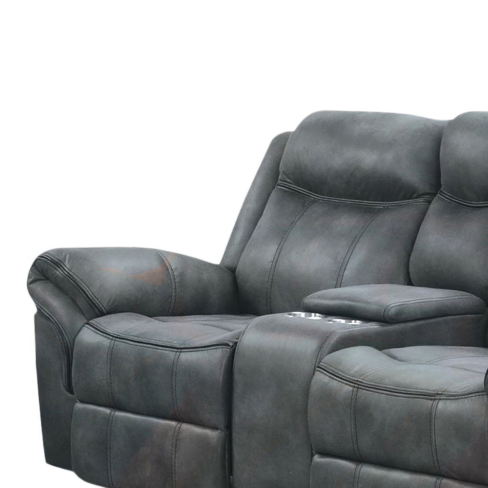 Arisa Manual Reclining Loveseat w Console | Dark Gray Faux Leather 79"