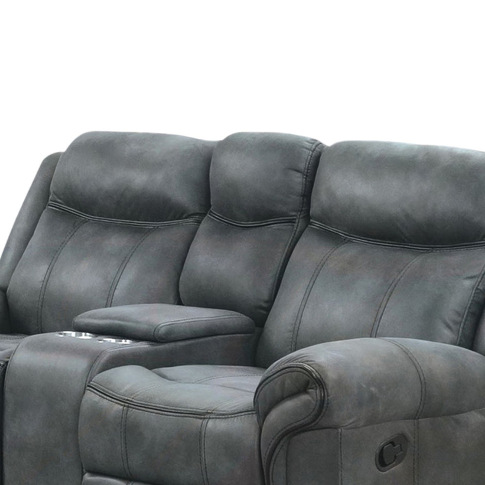Arisa Manual Reclining Loveseat w Console | Dark Gray Faux Leather 79"