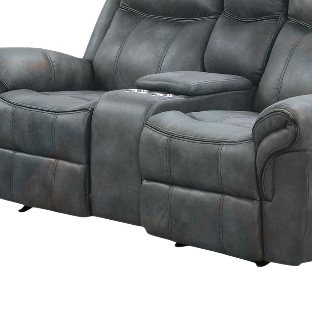 Arisa Manual Reclining Loveseat w Console | Dark Gray Faux Leather 79"