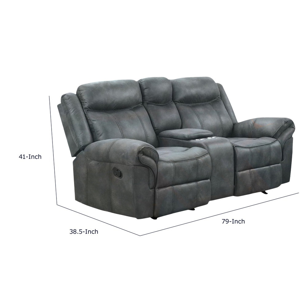 Arisa Manual Reclining Loveseat w Console | Dark Gray Faux Leather 79"