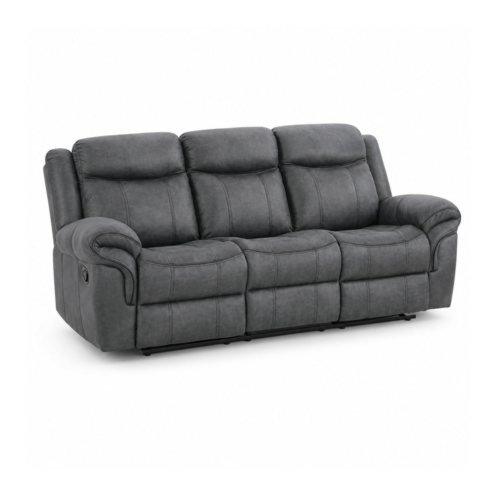 Arisa Manual Reclining Sofa | Drop-Down Table | Gray Faux Leather 87"