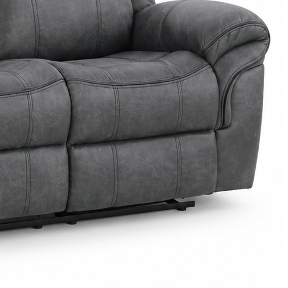 Arisa Manual Reclining Sofa | Drop-Down Table | Gray Faux Leather 87"