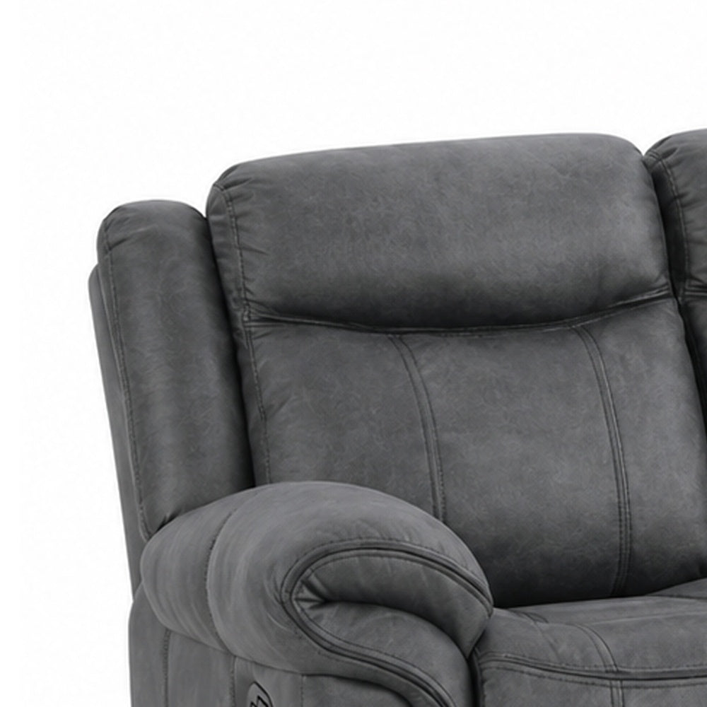 Arisa Manual Reclining Sofa | Drop-Down Table | Gray Faux Leather 87"