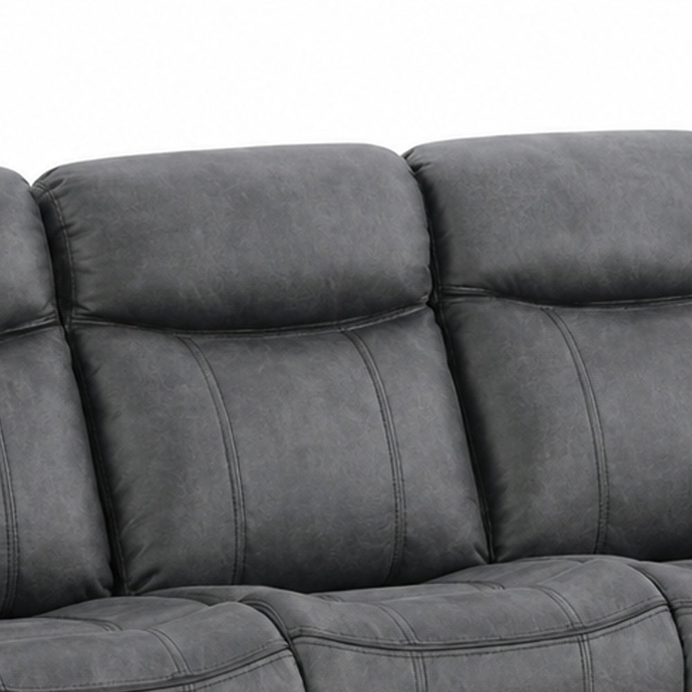 Arisa Manual Reclining Sofa | Drop-Down Table | Gray Faux Leather 87"