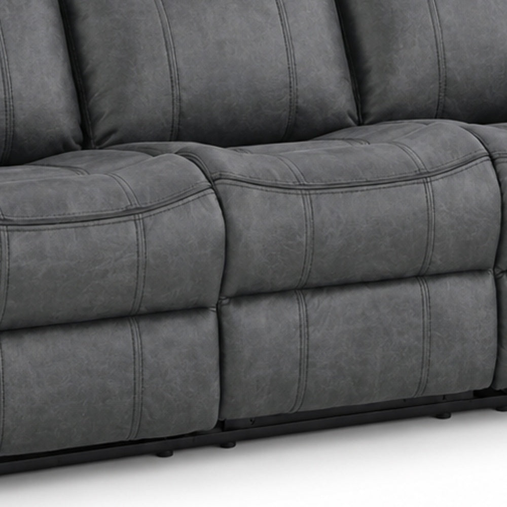 Arisa Manual Reclining Sofa | Drop-Down Table | Gray Faux Leather 87"