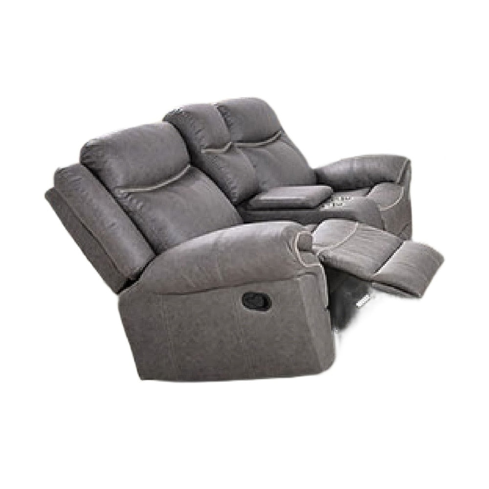 Arisa Manual Reclining Loveseat | Console | Gray Faux Leather 79"