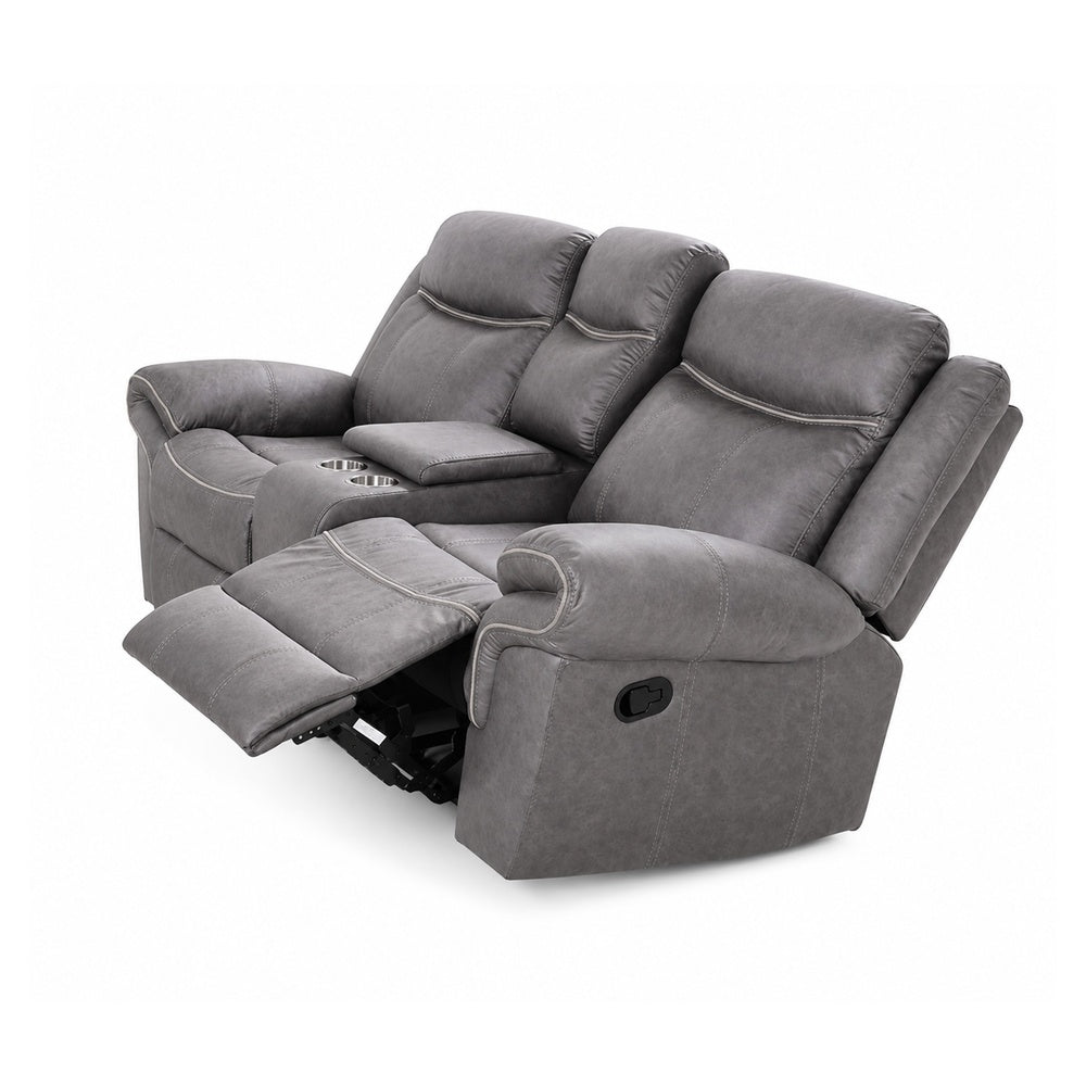 Arisa Manual Reclining Loveseat | Console | Gray Faux Leather 79"