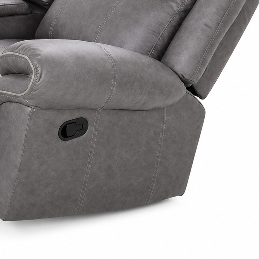 Arisa Manual Reclining Loveseat | Console | Gray Faux Leather 79"