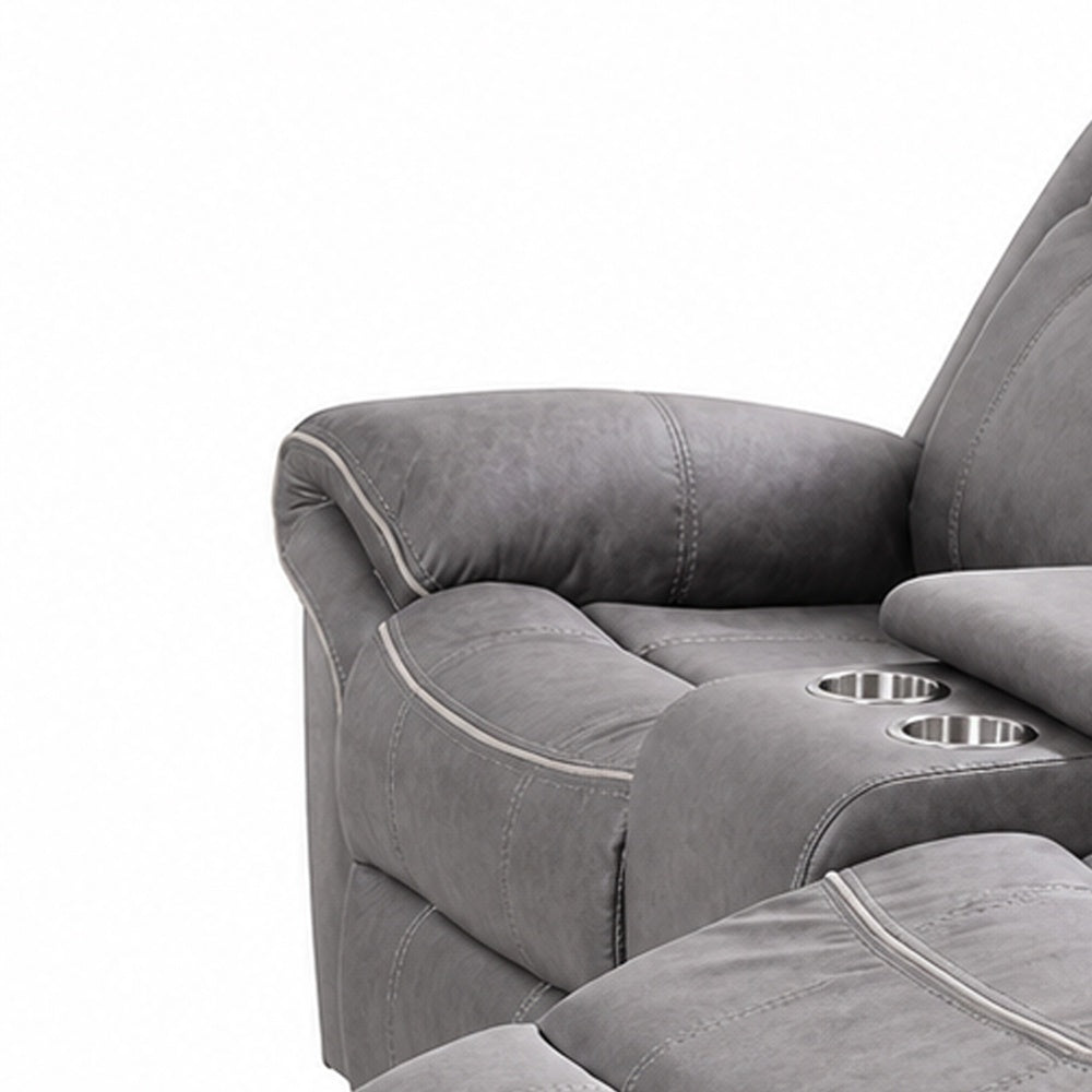 Arisa Manual Reclining Loveseat | Console | Gray Faux Leather 79"