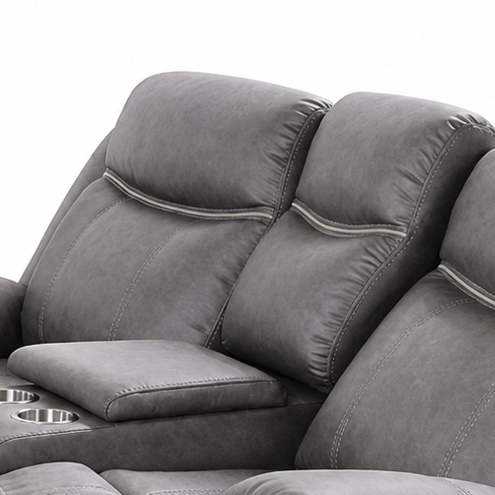 Arisa Manual Reclining Loveseat | Console | Gray Faux Leather 79"