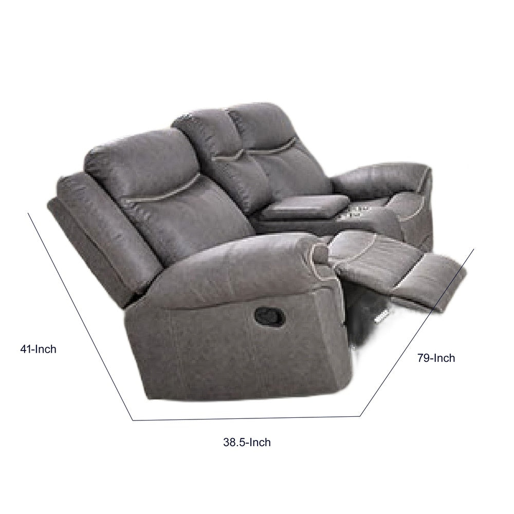 Arisa Manual Reclining Loveseat | Console | Gray Faux Leather 79"