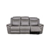 Arisa Manual Reclining Sofa | Drop-Down Table | Gray Faux Leather 87"