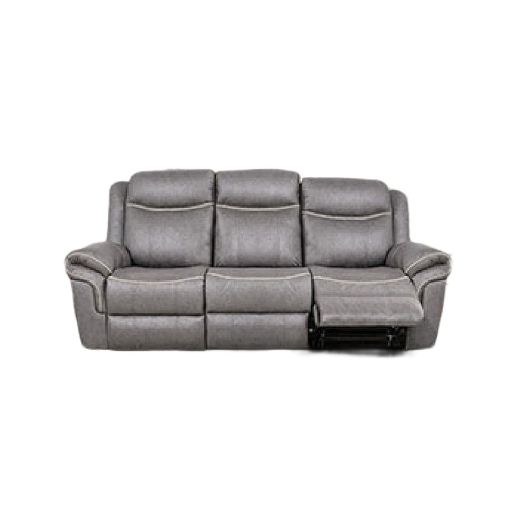 Arisa Manual Reclining Sofa | Drop-Down Table | Gray Faux Leather 87"