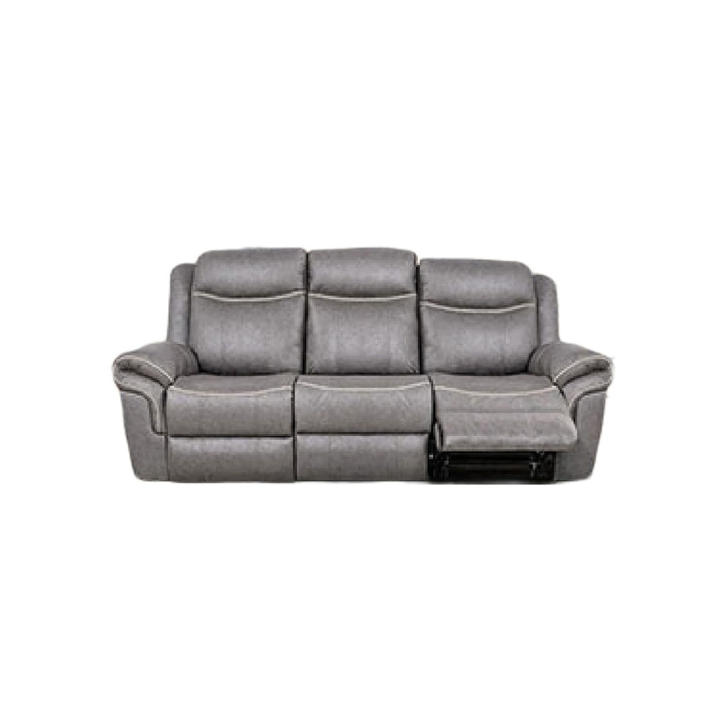 Arisa Manual Reclining Sofa | Drop-Down Table | Gray Faux Leather 87"