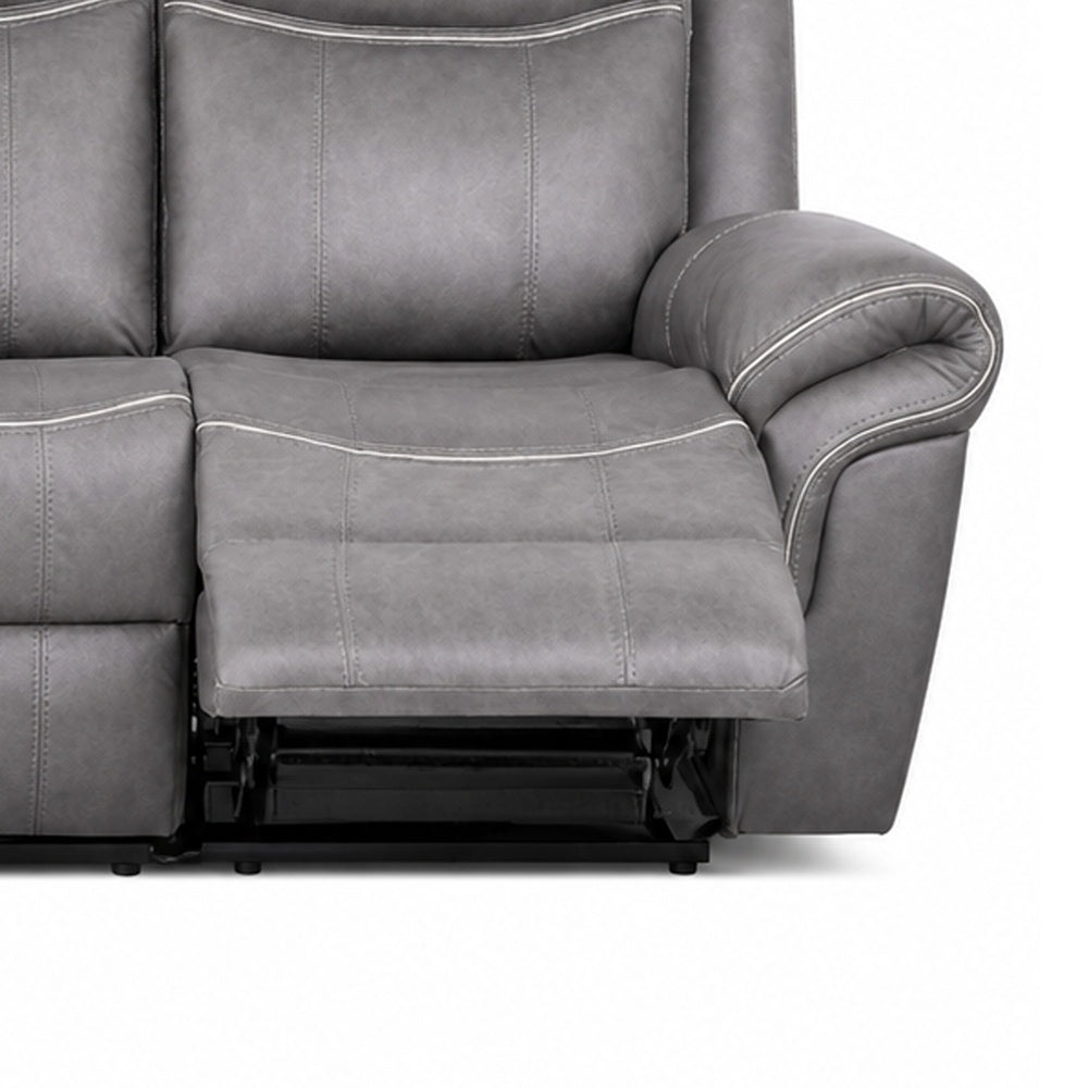Arisa Manual Reclining Sofa | Drop-Down Table | Gray Faux Leather 87"