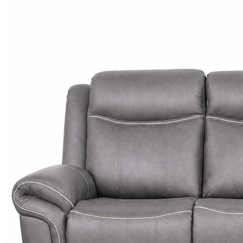Arisa Manual Reclining Sofa | Drop-Down Table | Gray Faux Leather 87"