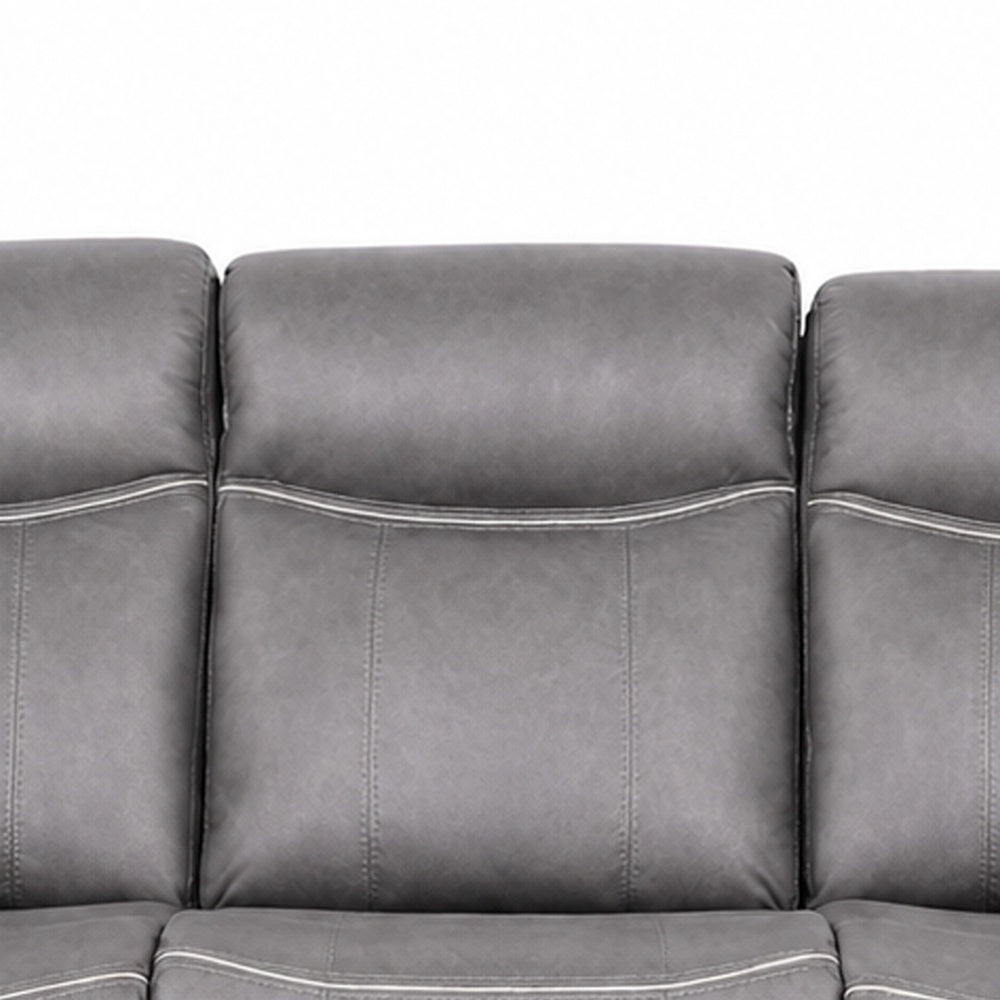Arisa Manual Reclining Sofa | Drop-Down Table | Gray Faux Leather 87"