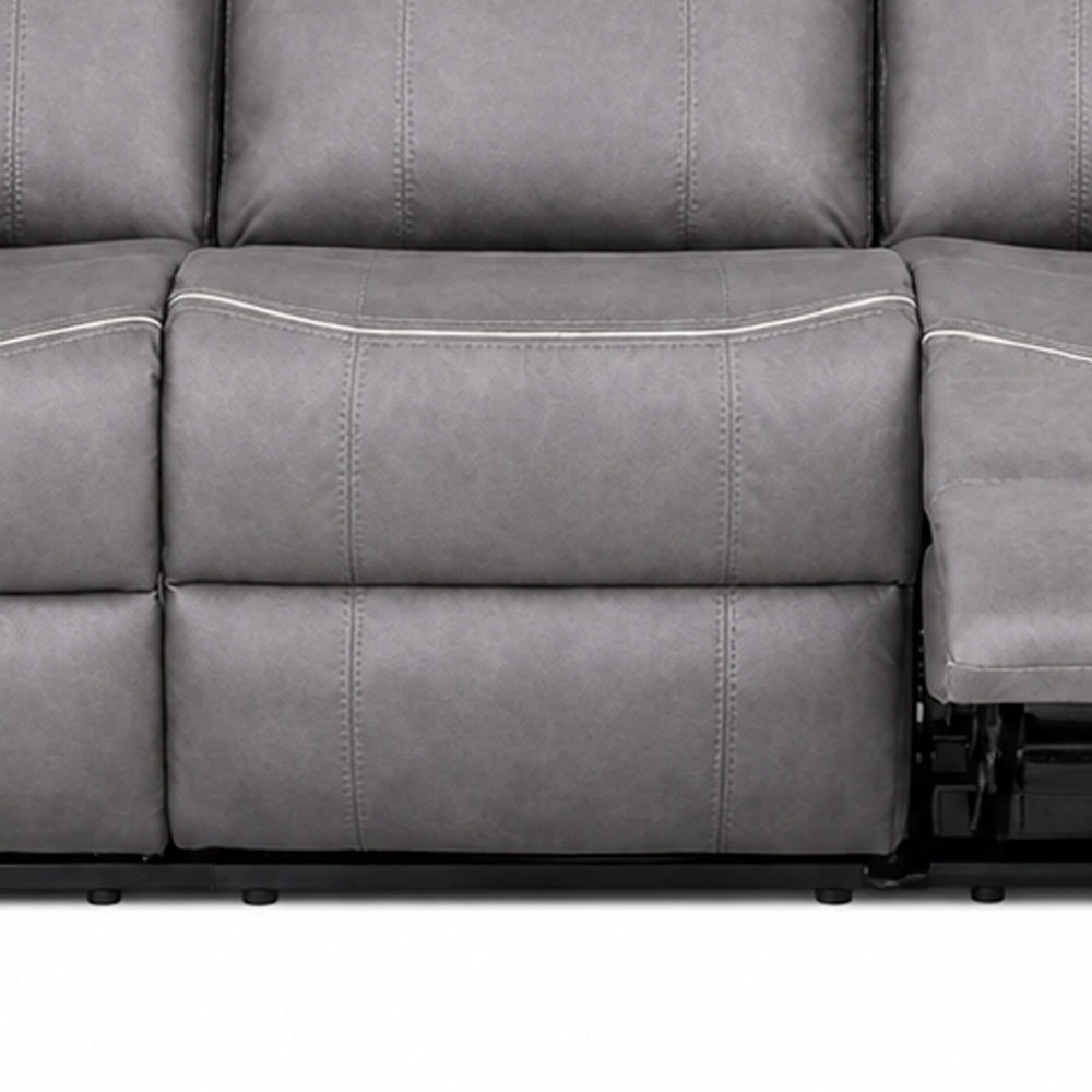 Arisa Manual Reclining Sofa | Drop-Down Table | Gray Faux Leather 87"