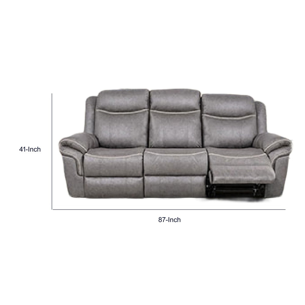 Arisa Manual Reclining Sofa | Drop-Down Table | Gray Faux Leather 87"