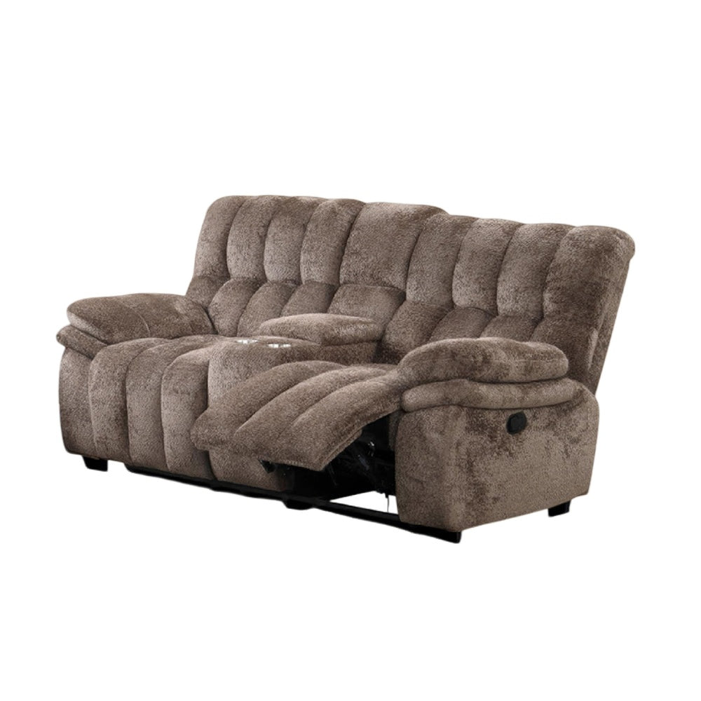 Heya Manual Recliner Loveseat w Console| Pillow Tufted Dark Brown | 81"