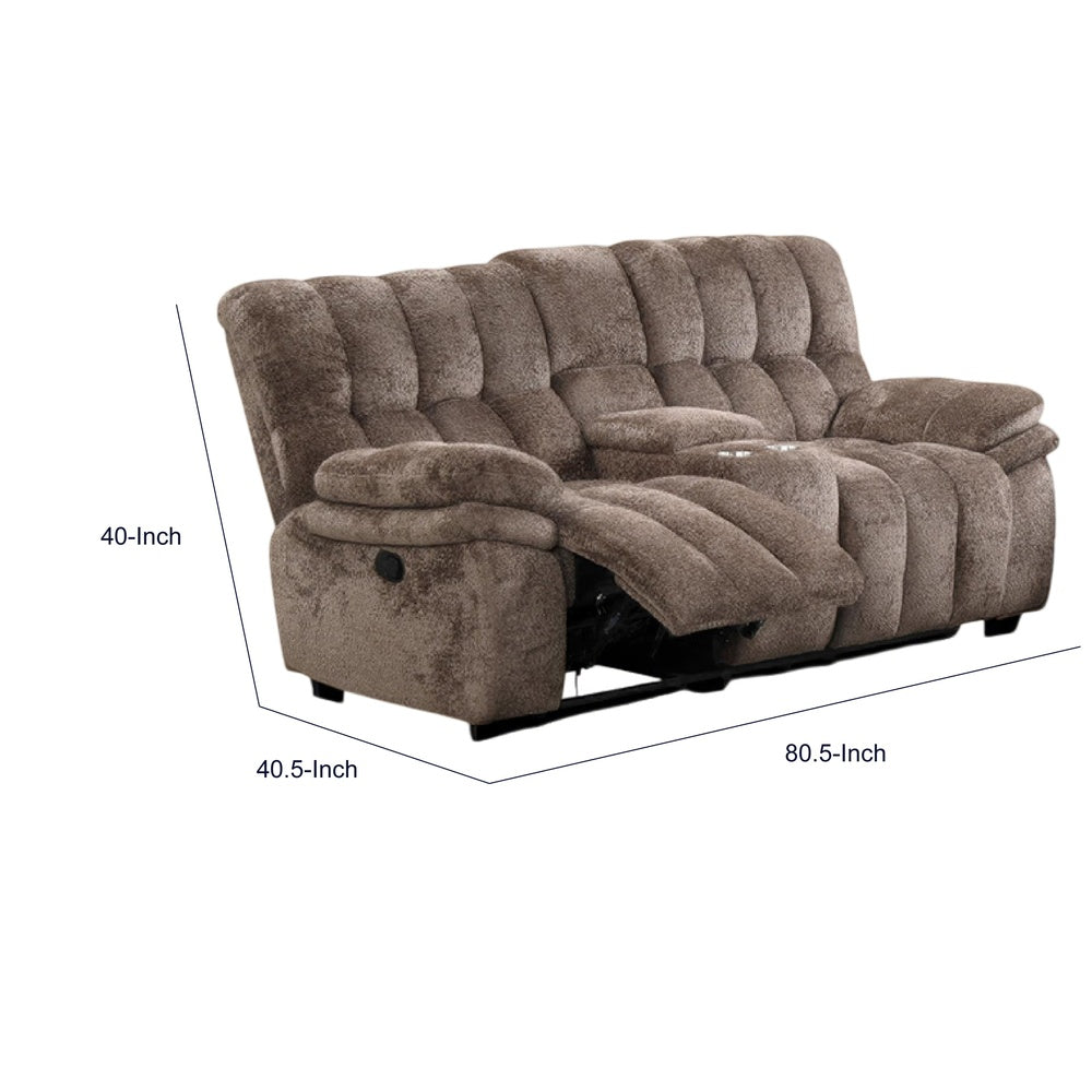 Heya Manual Recliner Loveseat w Console| Pillow Tufted Dark Brown | 81"