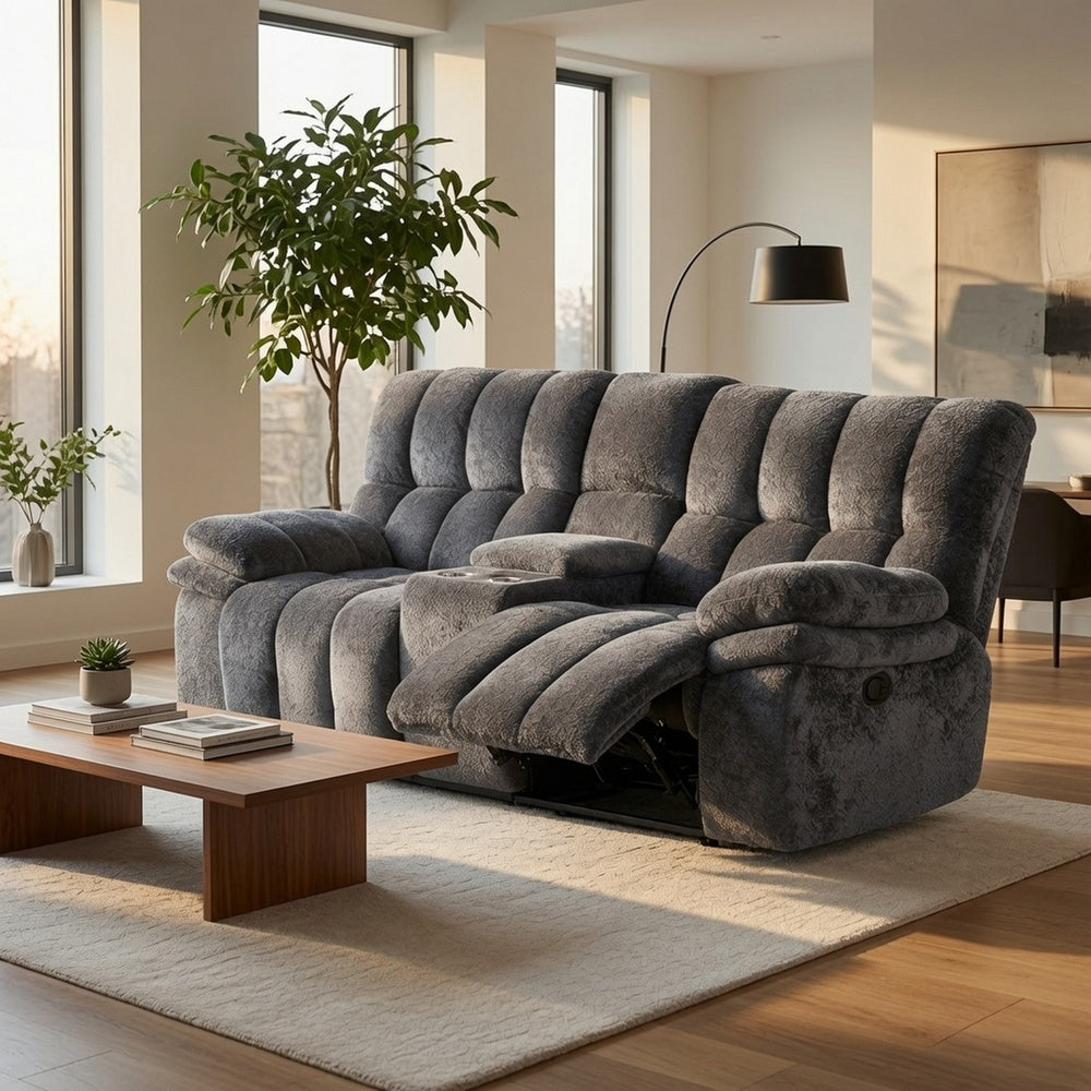 Heya Manual Recliner Loveseat | Pillow Tufted Dark Gray | 81"