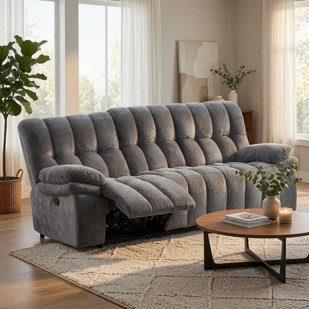 Heya Manual Recliner Sofa | Pillow Tufted Dark Gray Polyester | 92"