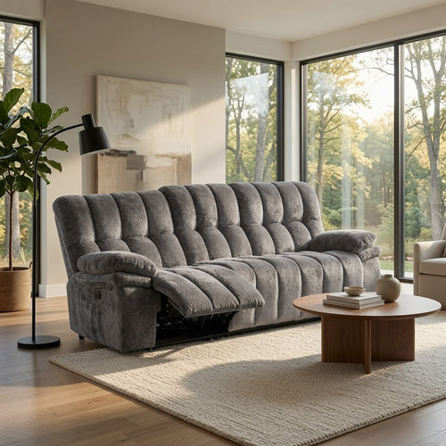 Heya Manual Recliner Sofa | Pillow Tufted Dark Gray Polyester | 92"