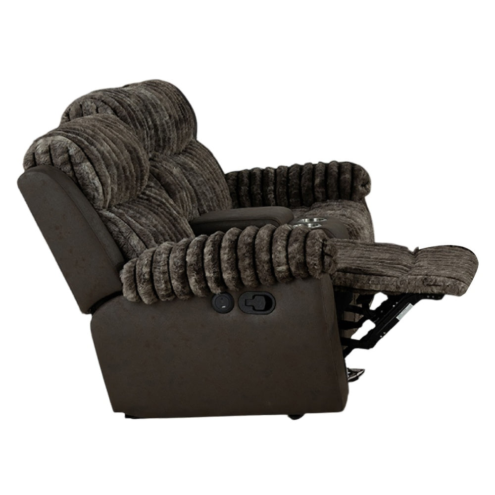 Jeya Manual Recliner Loveseat with Console | Brown Faux Fur Fabric | 73"