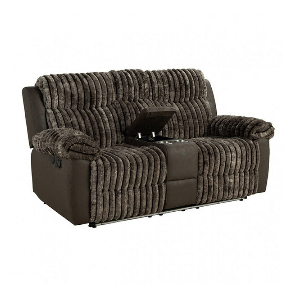 Jeya Manual Recliner Loveseat with Console | Brown Faux Fur Fabric | 73"
