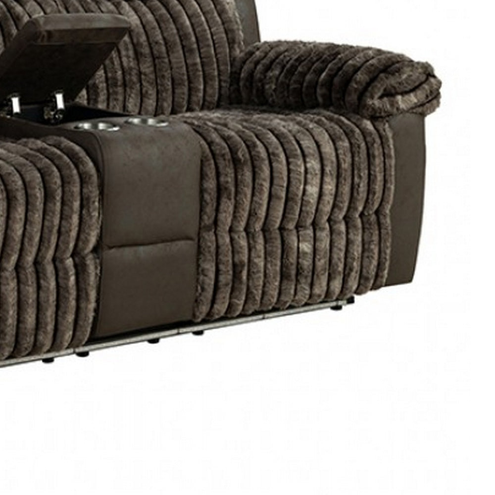 Jeya Manual Recliner Loveseat with Console | Brown Faux Fur Fabric | 73"