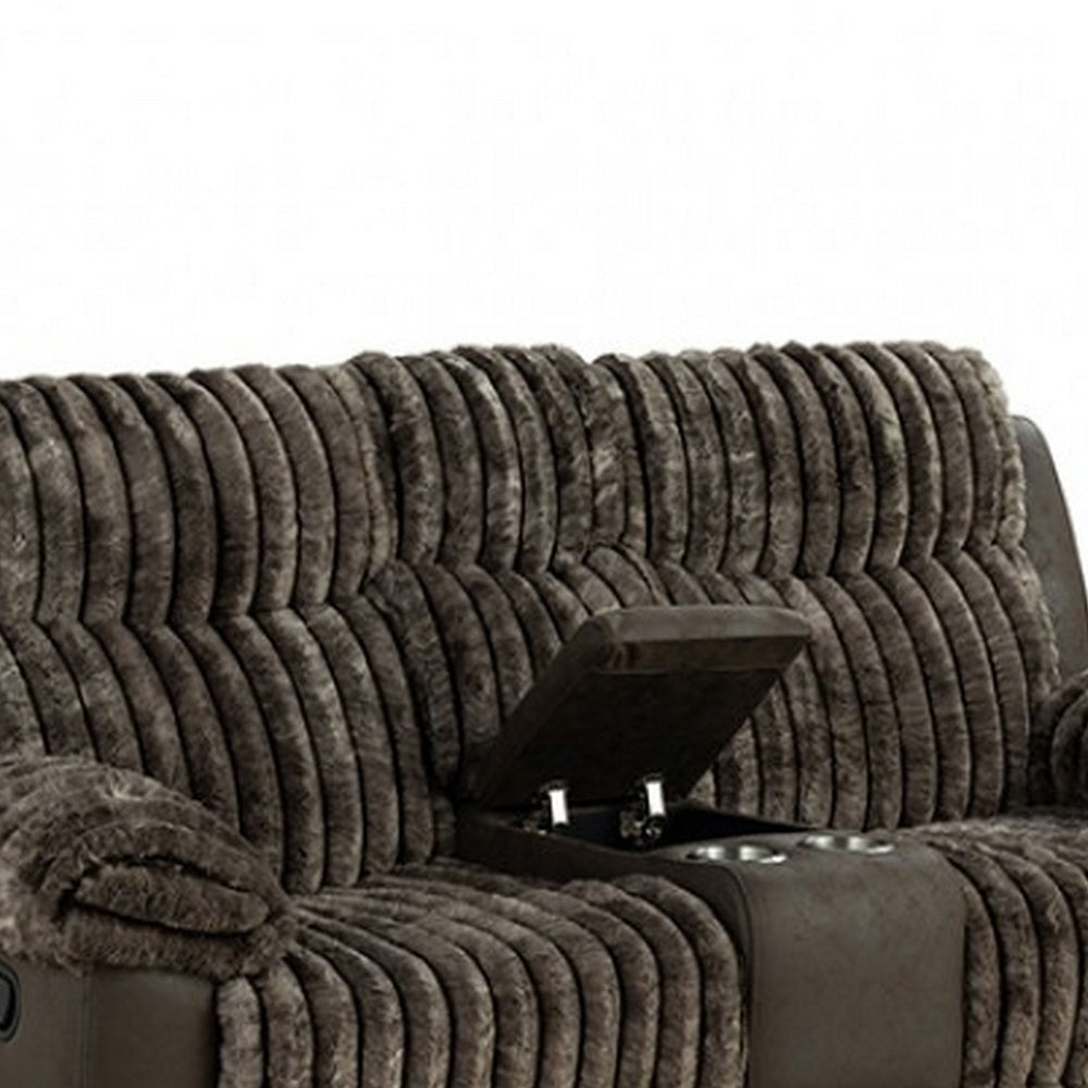 Jeya Manual Recliner Loveseat with Console | Brown Faux Fur Fabric | 73"