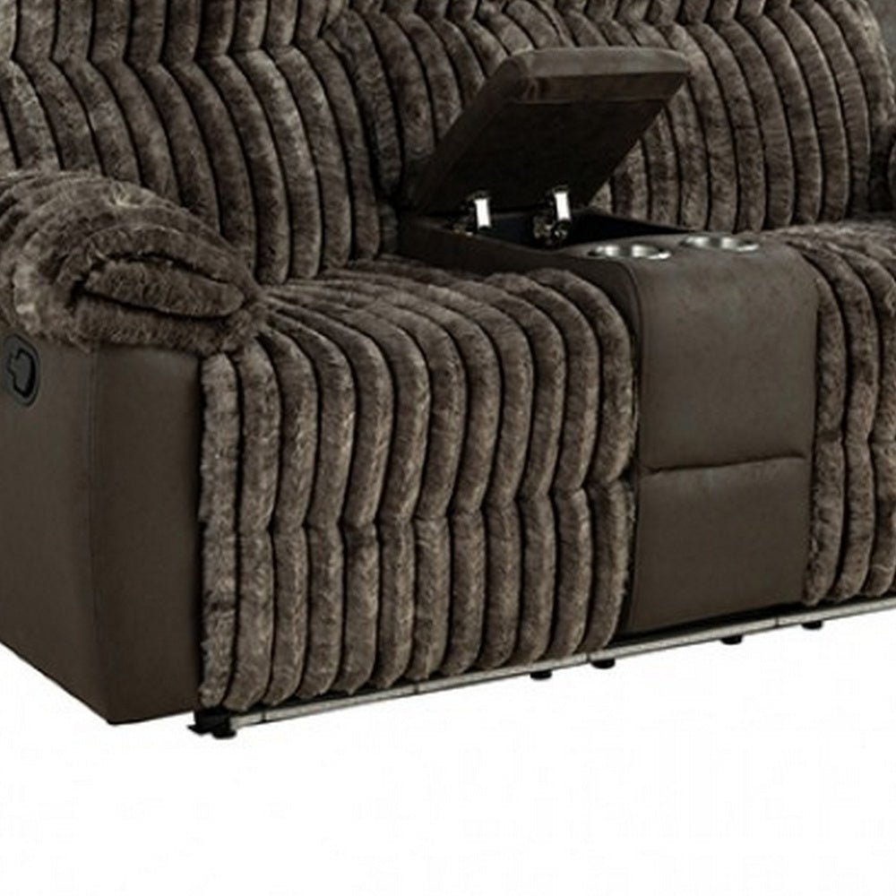Jeya Manual Recliner Loveseat with Console | Brown Faux Fur Fabric | 73"