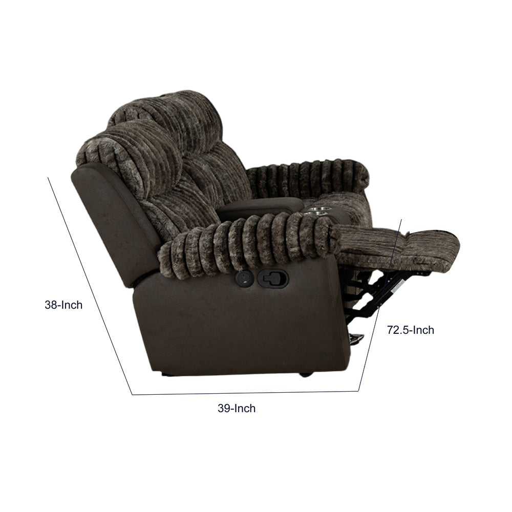 Jeya Manual Recliner Loveseat with Console | Brown Faux Fur Fabric | 73"