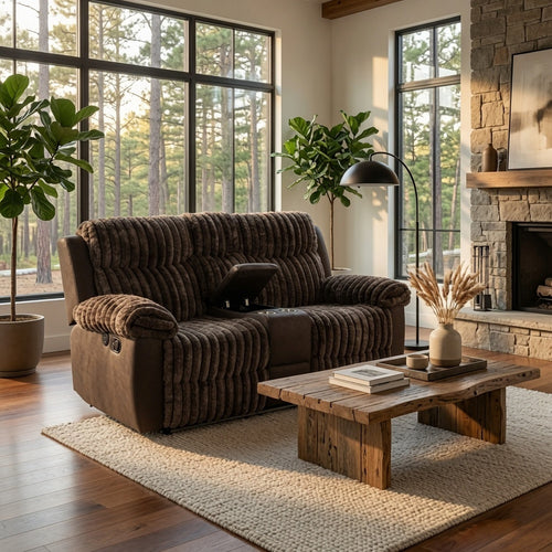 Jeya Manual Recliner Loveseat with Console | Brown Faux Fur Fabric | 73"