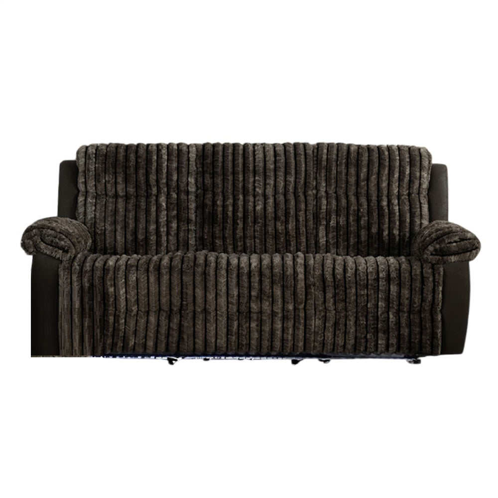 Jeya Manual Recliner Sofa | Wide Wale Faux Fur Fabric | Brown | 83"