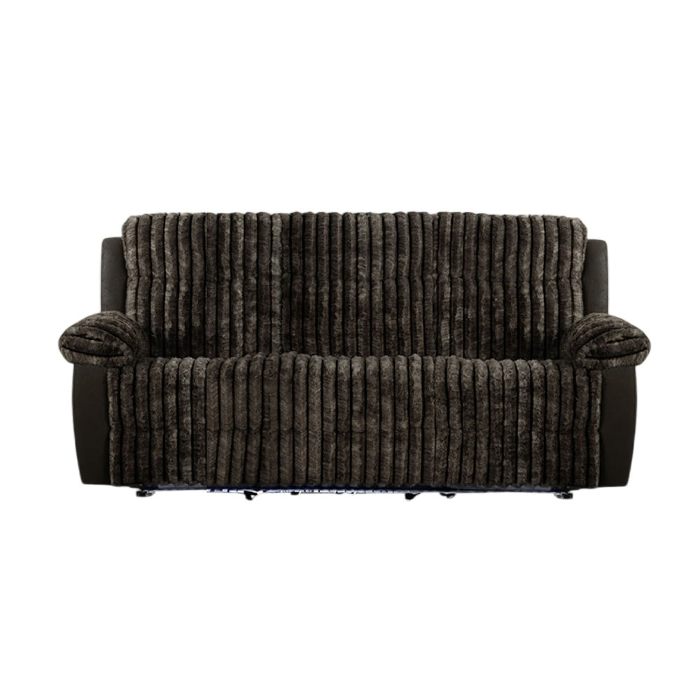 Jeya Manual Recliner Sofa | Wide Wale Faux Fur Fabric | Brown | 83"