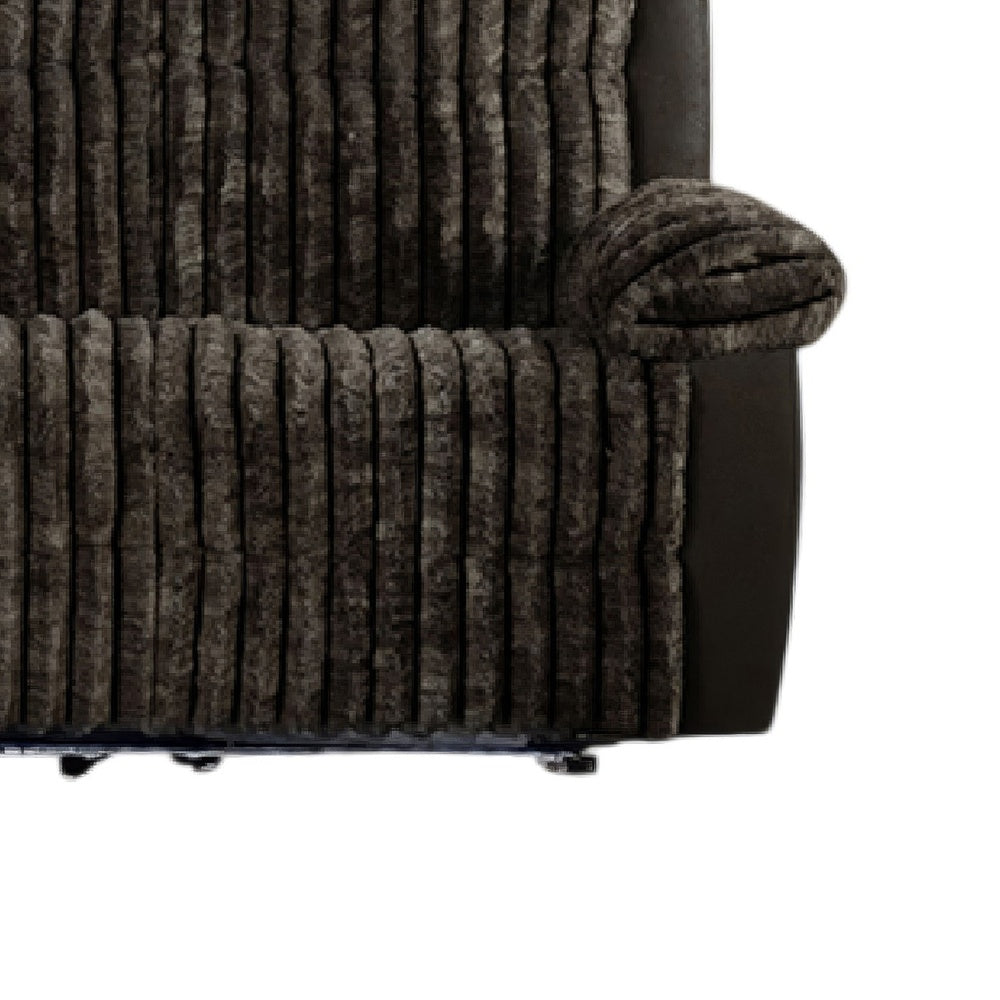 Jeya Manual Recliner Sofa | Wide Wale Faux Fur Fabric | Brown | 83"