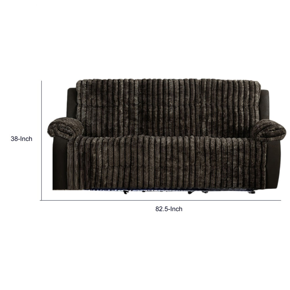 Jeya Manual Recliner Sofa | Wide Wale Faux Fur Fabric | Brown | 83"