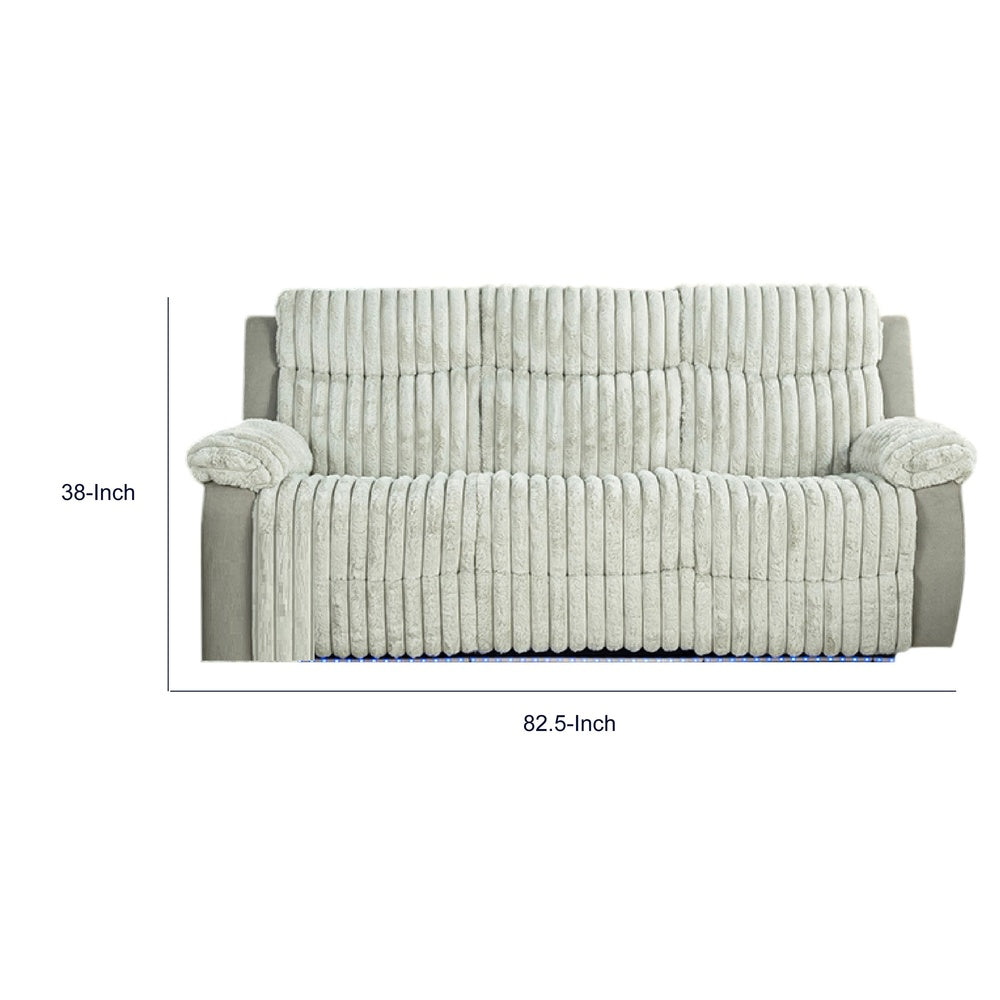 Jeya Manual Recliner Sofa | Plush Wide Wale Faux Fur | Light Gray | 83"